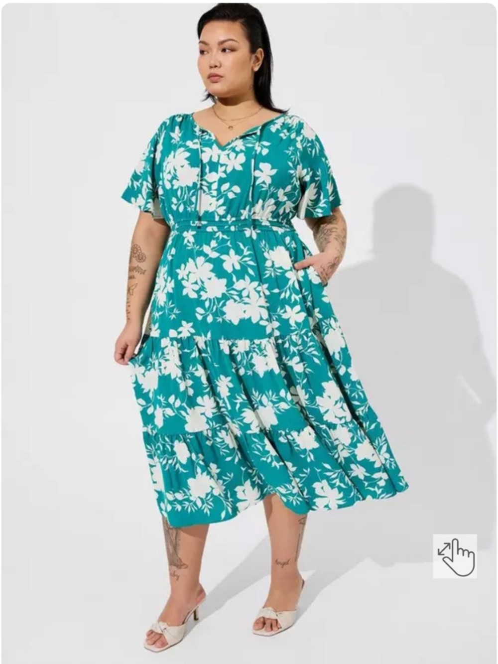 Torrid Tea Length Studio Crepe De Chine Tie Neck Tiered Dress